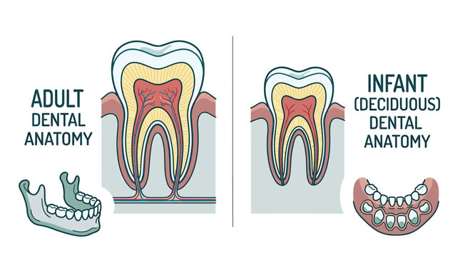 Adult vs Infant Dental Anatomy Comparison Illustration