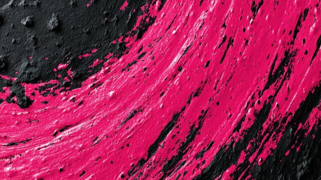Thick Impasto Pink Paint Stroke Vibrant Pigment Diagonal Brushmark Deep Black Textured Background Splatter Abstract Expression Art