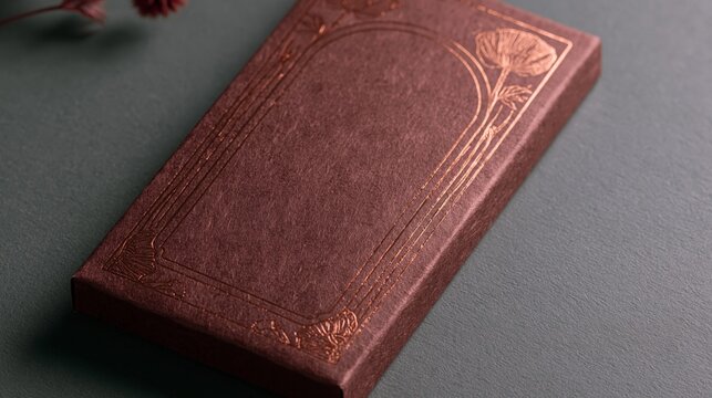 Elegant embossed brown leather book cover