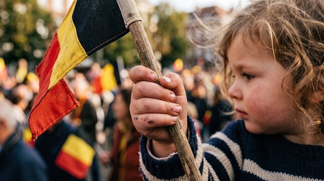 Child holding Belgian flag on national day