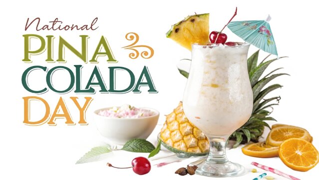 Pi&ntilde;a Colada Day, Premium pina colada garnished with cherries, pineapple for National Pina Colada Day.
