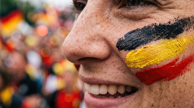 Man with german flag on cheek at holiday event