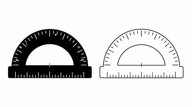 Protractor icon set in solid and outline styles for school geometry