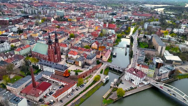 Aerial view of Opole, a city located in southern Poland on the Oder River and the historical capital of Upper Silesia, Poland