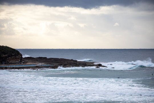 Ocean Landscape Rocky Shoreline Overcast Sky Waves