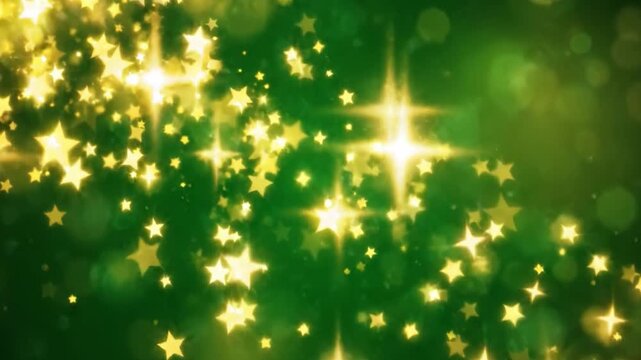 Captivating Green Background Transitions Featuring Sparkling Golden Stars, Perfect for Crafting a Magical Atmosphere in Various Visual Projects and Celebrations