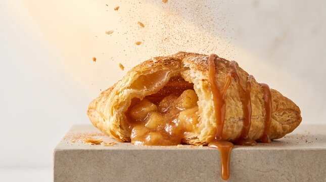 Golden Apple Dumpling with Caramel Sauce Premium Dessert Photography