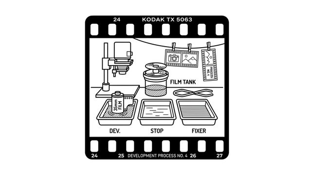 Black and White Film Development Process, Darkroom Setup, Retro Photography