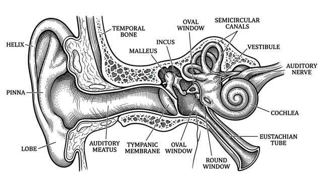 Human Ear Anatomy Diagram: Cross-section with Labels