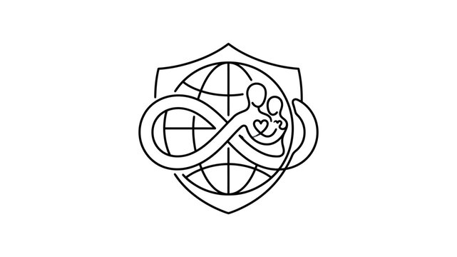 Shield with infinity globe symbol logo.