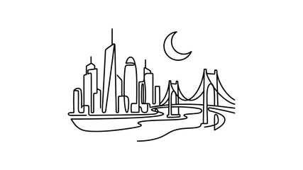 Fototapeta premium City Skyline at Night with Bridge.