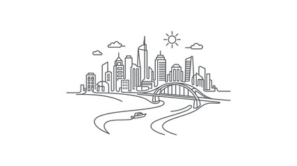 Fototapeta premium City Skyline with River and Bridge.