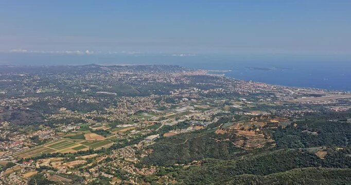Tanneron France Aerial v20 panoramic high angle circular pan shot capturing beautiful natural landforms in cannes, mandelieu-la napoule, pegomas and grasse communes - July 2021