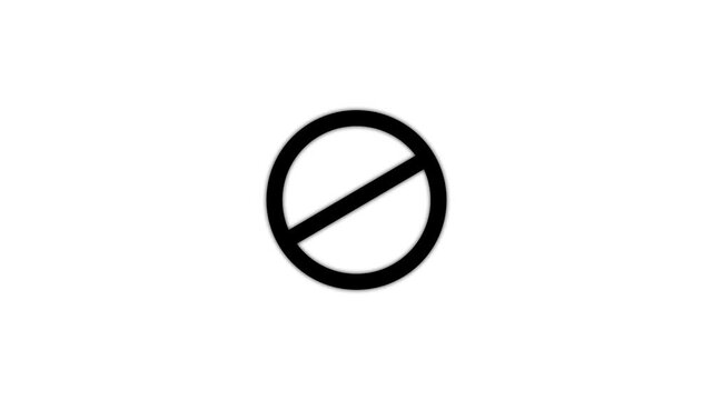 Minimalist prohibited sign animation: black circle with diagonal slash on white background