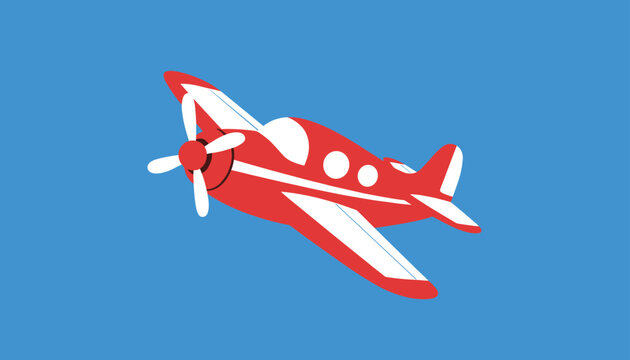 Red propeller airplane flying through a clear blue sky background representing travel and aviation adventures.