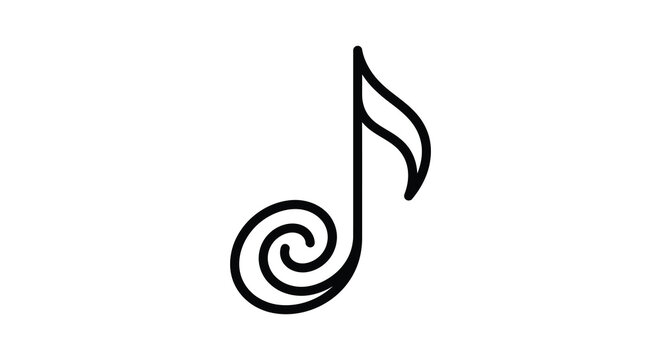 Music note silhouette on a white background simple black line art