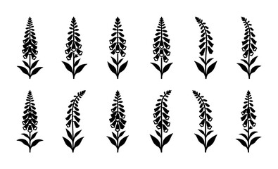 Elegant Foxglove Flower Silhouettes, Delicate Botanical Vector Icons, Stylized Floral Elements for Nature Designs, Garden Art © Jashimuddin