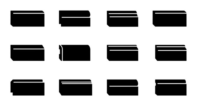 Set of 12 Black Vector Edge Profiles, Decorative Trim Styles, Architectural Molding Shapes, Interior Design Elements