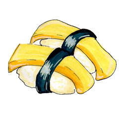 Japanes tamago nigiri in hand drawn style © Xqlima
