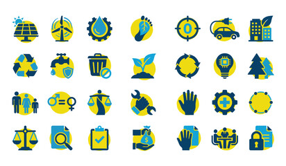 Fototapeta premium ESG and Sustainable Business Flat Icon Collection with Environmental Governance Symbols