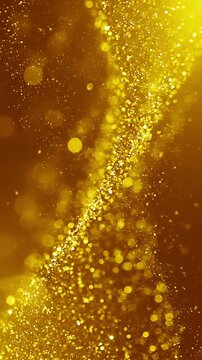 Floating golden bokeh light particles, vertical video featuring elegant festive sparkle effects, glowing illumination and luxurious celebration atmosphere