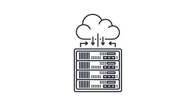 Server rack with cloud computing illustration