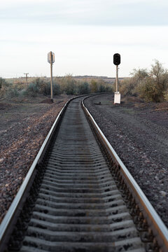 Railway tracks at sunset. New infrastructure for train traffic