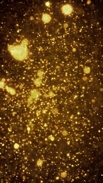 Floating golden bokeh light particles, vertical video featuring elegant festive sparkle effects, glowing illumination and luxurious celebration atmosphere
