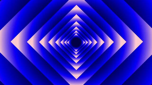 Abstract blue diamond tunnel animation with glowing geometric shapes and futuristic depth loop