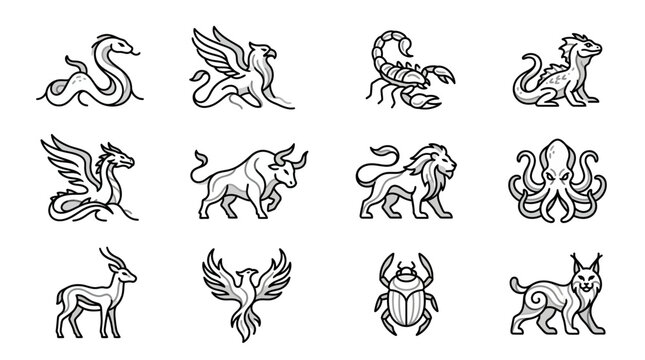 Zodiac signs animal symbols icons.