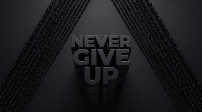 Typography forming a triangle shape with Never Give Up text in dark style