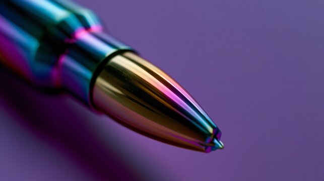 Close-up view of a colorful metallic pen tip