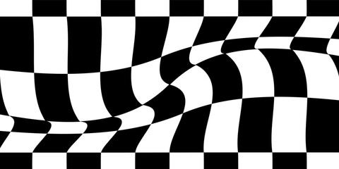 Obraz premium Ribbon with race flag or checkerboard pattern in diagonal arrangement. Chess game or rally sport car competition background. Slanted black and white checkered texture