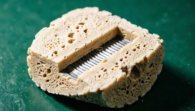 Sharp force kerf mark bone specimen macro green forensic evidence  