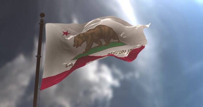 Flag of California state waving, region of the United States - loop, slow motion