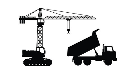 Construction Crane And Dump Truck Silhouette machinery © Dino A