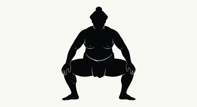 Sumo wrestler in a squatting position black silhouette