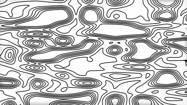 Shining outline topographic contour map like moving waves. Mountain terrain outline with backdrop lines. Liquid melt lines moving for waving background. Digital laser waves looping featuring smooth.