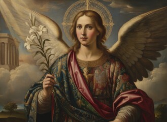 Fototapeta premium Angel Holding Lily