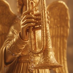Obraz premium Golden Angel Playing Trumpet