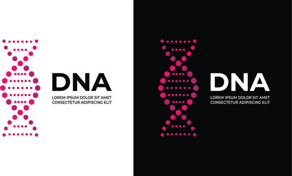 Minimalist pink dotted dna helix logo design featuring clean bold typography on dual tone backgrounds
