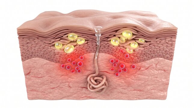 3D Microscopic Cross-Section of Intraepidermal Vesicle Formation in Dyshidrosis