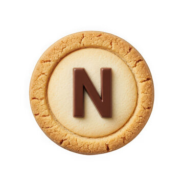 Round butter cookie with a chocolate letter n on top