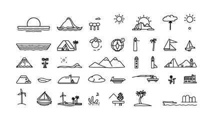 Collection of travel and vacation themed icons with transparent background © MDAminur