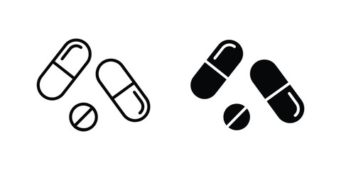Fototapeta na wymiar Medical pills icon in outline and solid style. Vector illustration