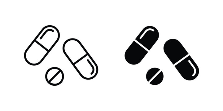 Medical pills icon in outline and solid style. Vector illustration