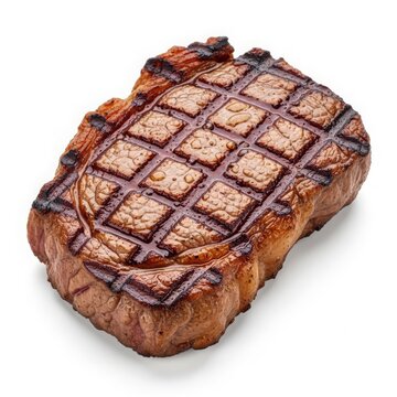 Grilled bbq steak with lattice pattern, isolated on white