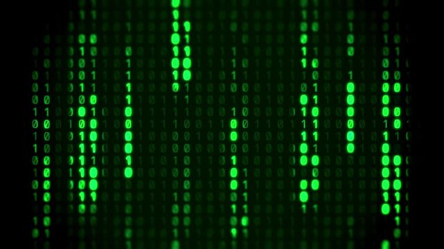 Digital rain background, green binary code falling,  futuristic technology concept video