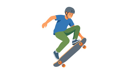 Fototapeta premium Active young skater performing an aerial jump trick on a skateboard extreme sport flat design vector illustration.