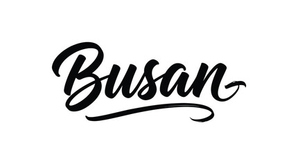 Busan typography logo illustration featuring elegant cursive script symbolizing modern design, travel identity, and South Korean culture © Mahboob